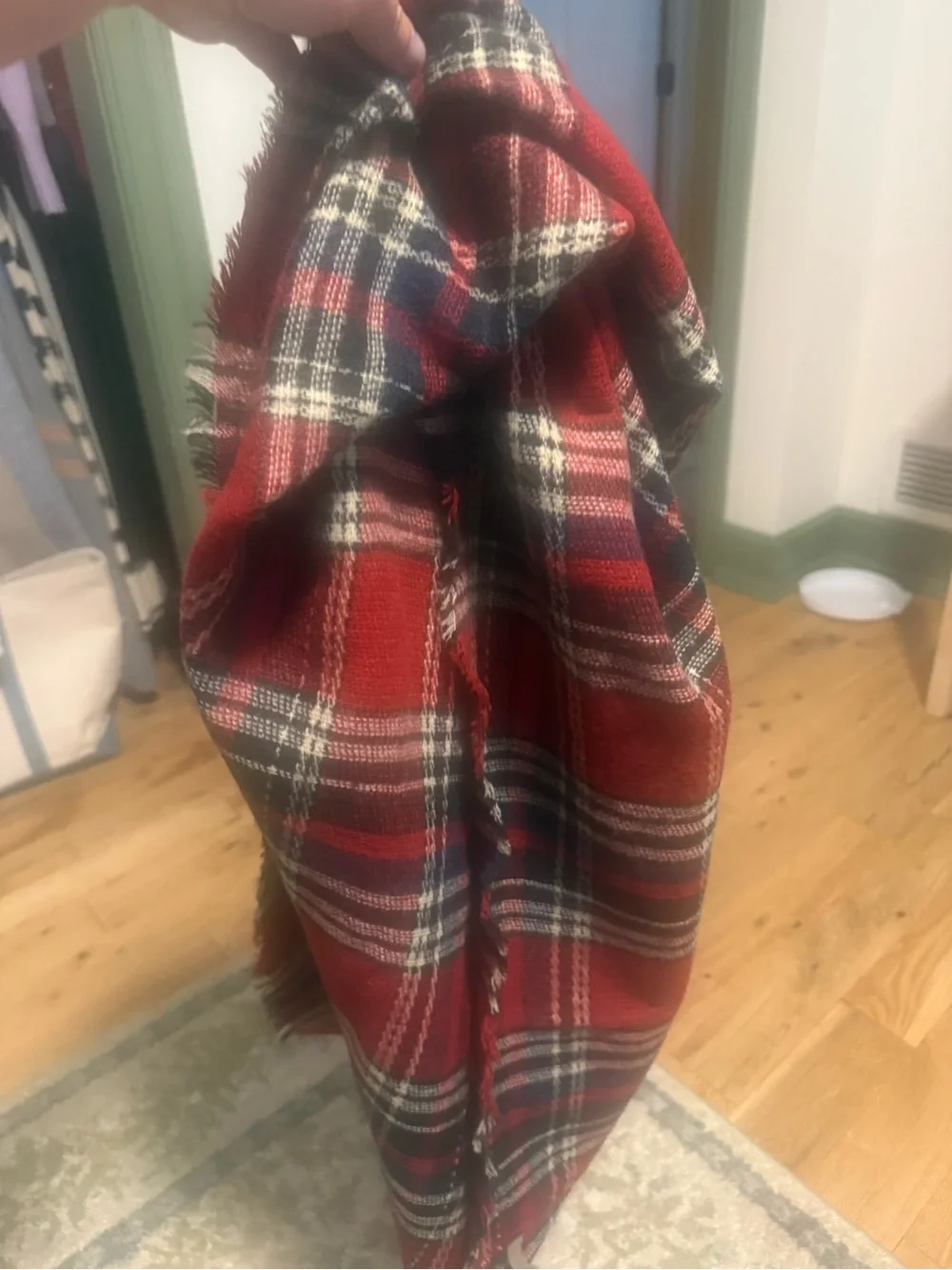 Red Plaid Fringe Scarf
